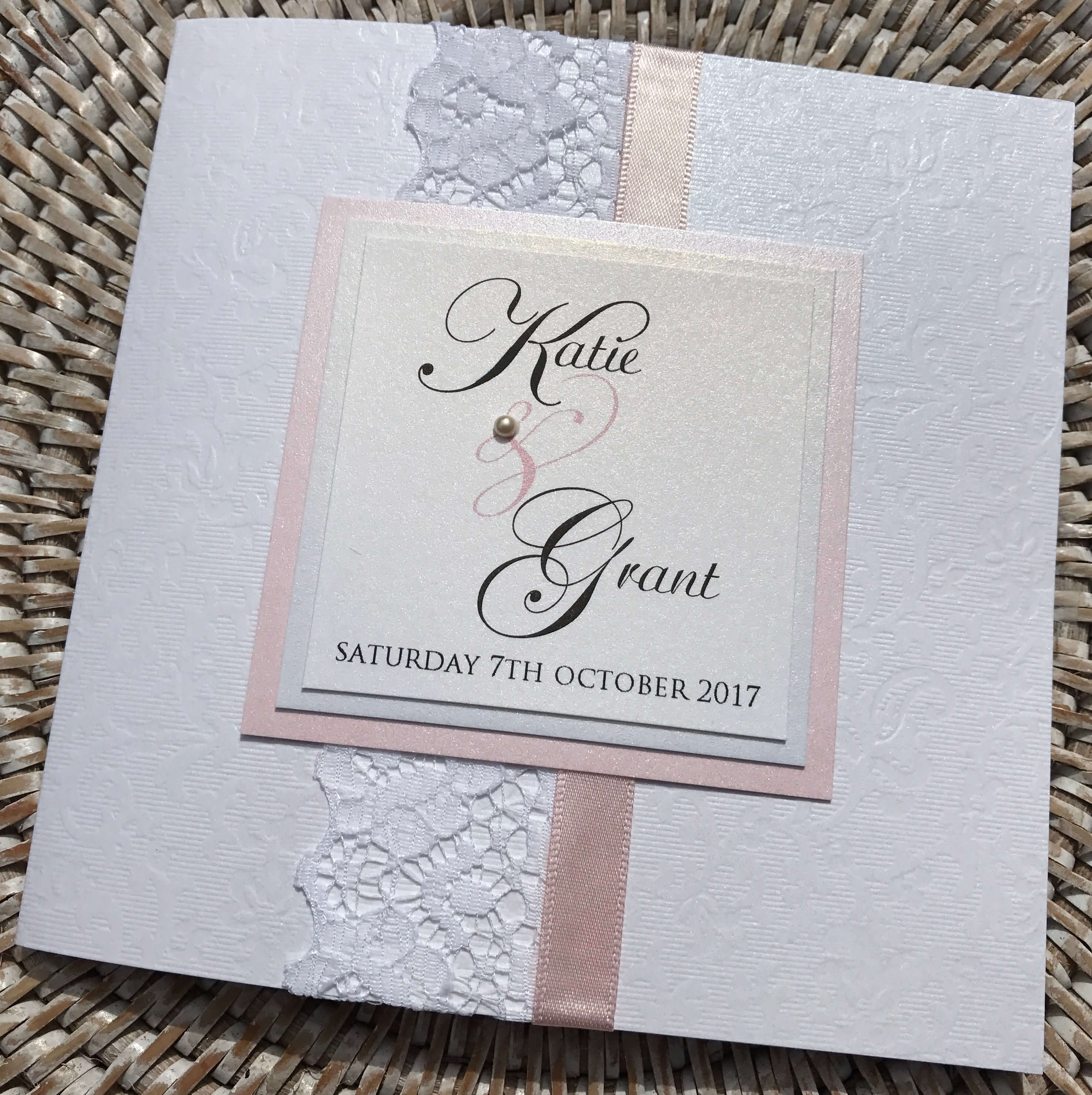 lace pocketfold wedding invitation